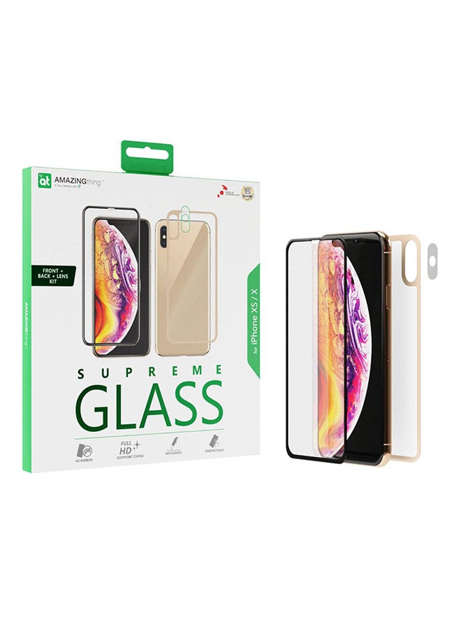AMAZINGthing Tempered Glass For iPhone XS / X Front And Back Clear/Beige - Image 1