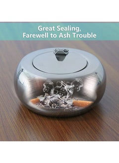 CYTHERIA Stainless Steel Modern Tabletop Ashtray With Lid Silver 5x5x2.5inch  - Image 2