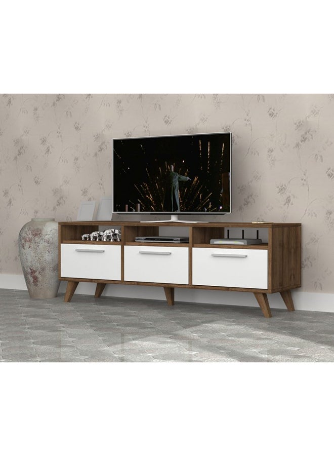 سحابة طاولة وحدة ترفيه للتلفزيون لينيا أبيض/بني 180x38x12سم - Image 1
