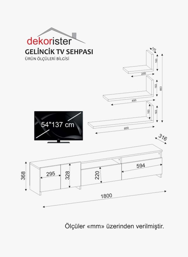 سحابة طاولة وحدة ترفيه للتلفزيون جيلينسيك أبيض/بني 180x31.6x36.8سم - Image 2