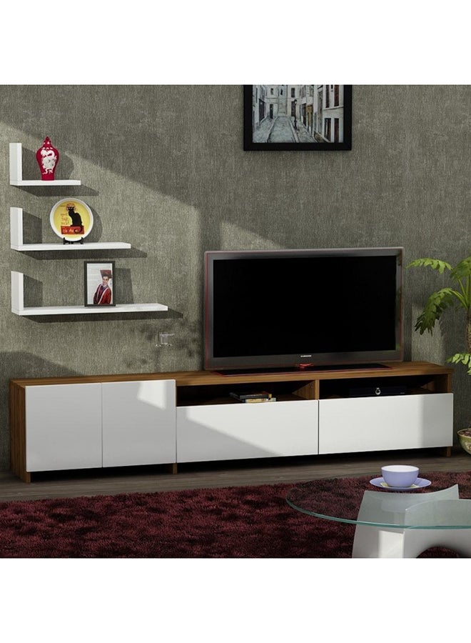 سحابة طاولة وحدة ترفيه للتلفزيون جيلينسيك أبيض/بني 180x31.6x36.8سم - Image 3