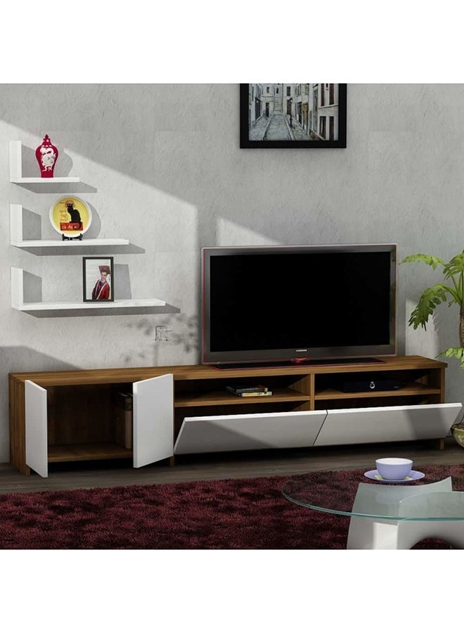 سحابة طاولة وحدة ترفيه للتلفزيون جيلينسيك أبيض/بني 180x31.6x36.8سم - Image 4