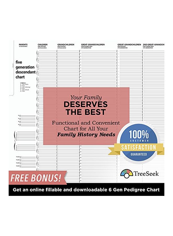 TreeSeek 5 Generation Descendants Chart For Family History And Ancestry Work - Image 1