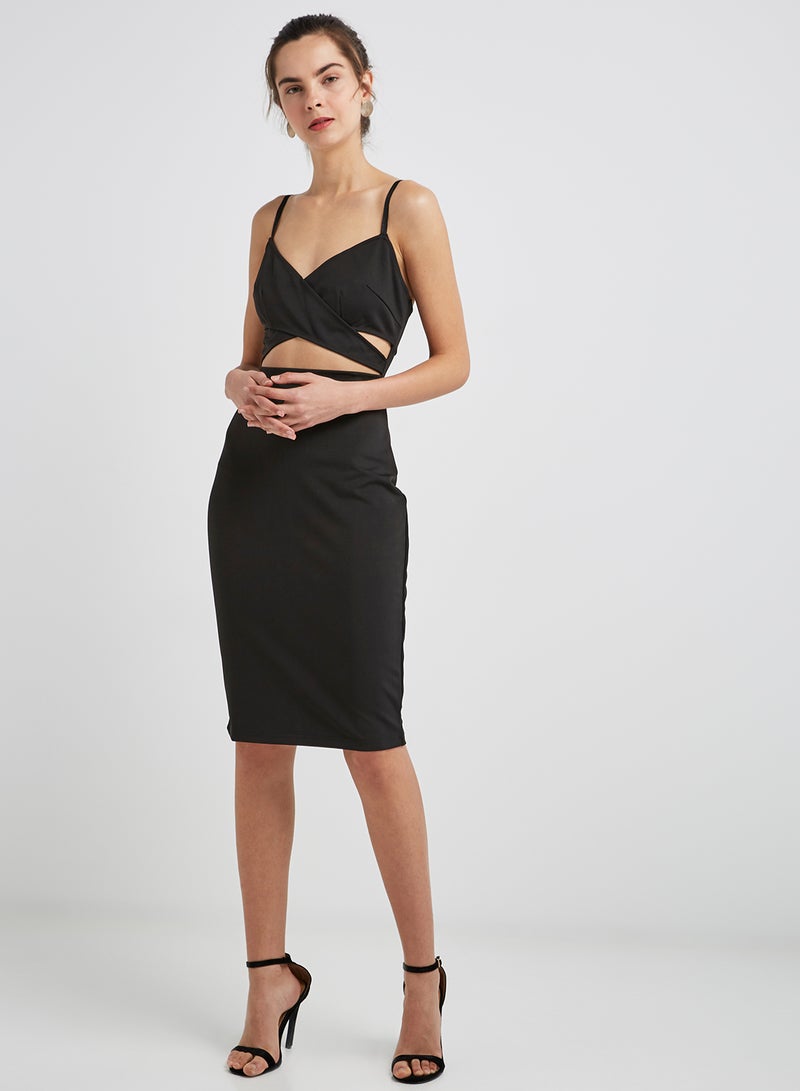 ZERESOUQ - Surplice Cut Out  Midi Dress Black - Image 1