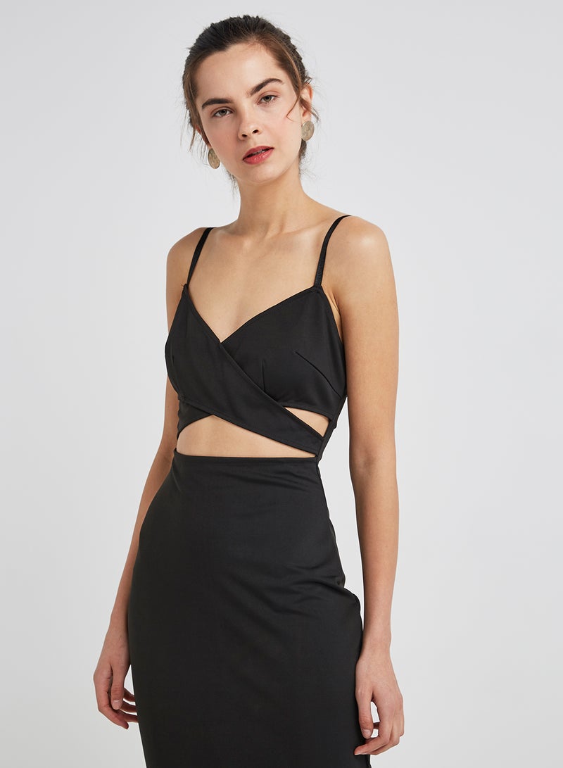ZERESOUQ - Surplice Cut Out  Midi Dress Black - Image 1