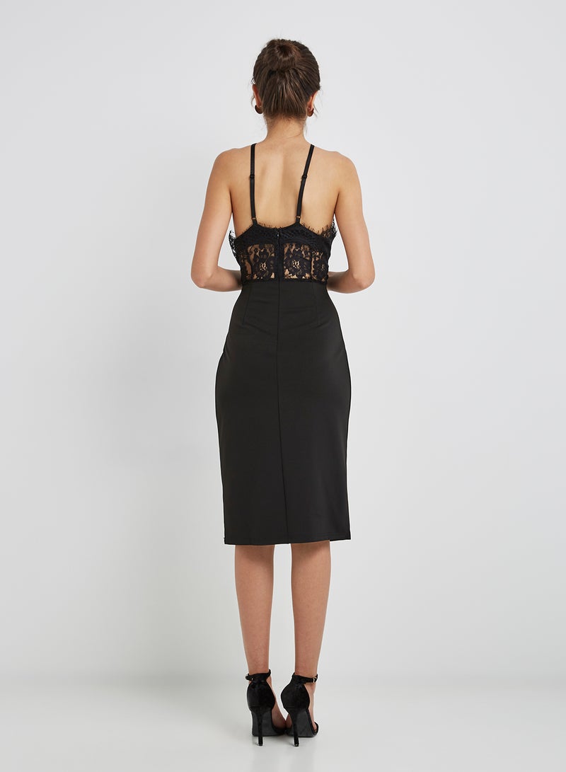 ZERESOUQ - Zere Souq Halter Contrast Lace Sheath Dress Black - Image 1