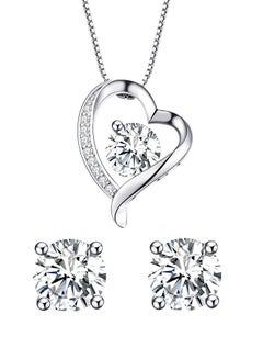 925 Sterling Silver Forever Love Heart Pendant Necklace And Earrings Set