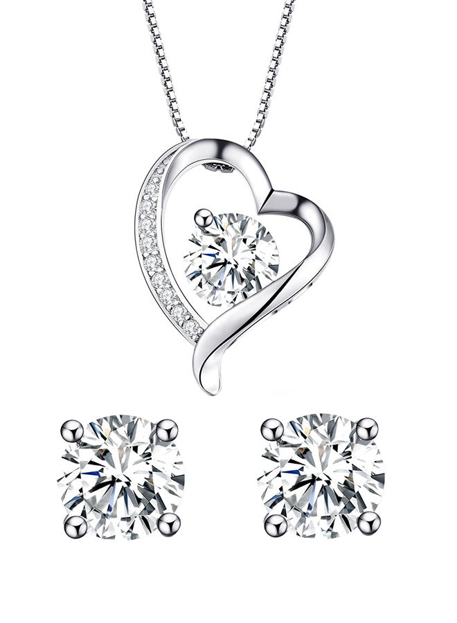 CYTHERIA - 925 Sterling Silver Forever Love Heart Pendant Necklace And Earrings Set - Image 1