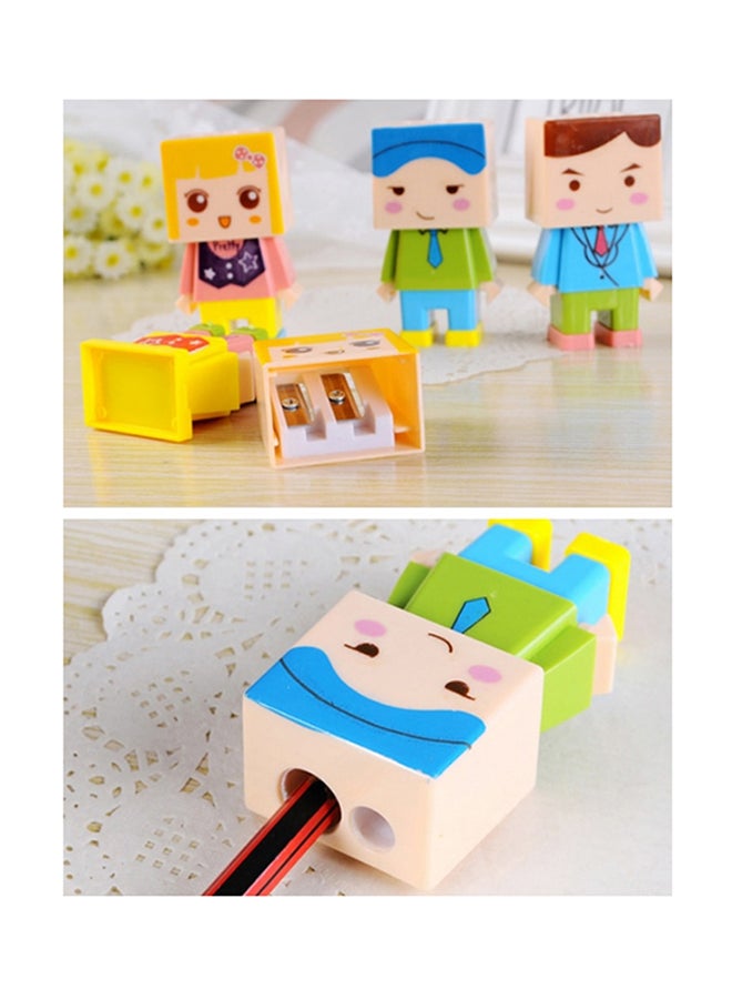4-Piece Double Hole Pencil Sharpener With Eraser Multicolour - Image 3