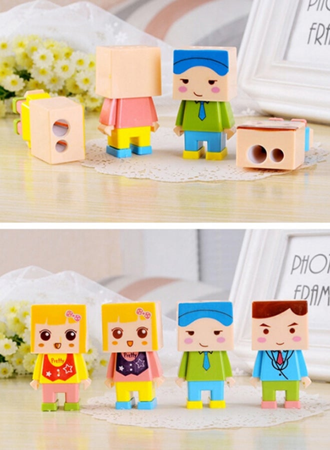 4-Piece Double Hole Pencil Sharpener With Eraser Multicolour - Image 4