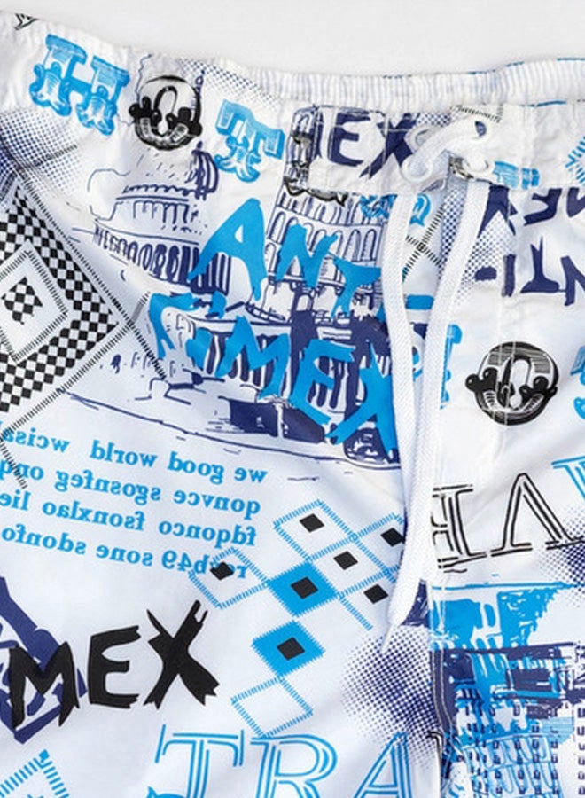 Vincent Printed Swim Shorts White/Blue/Black - Image 2