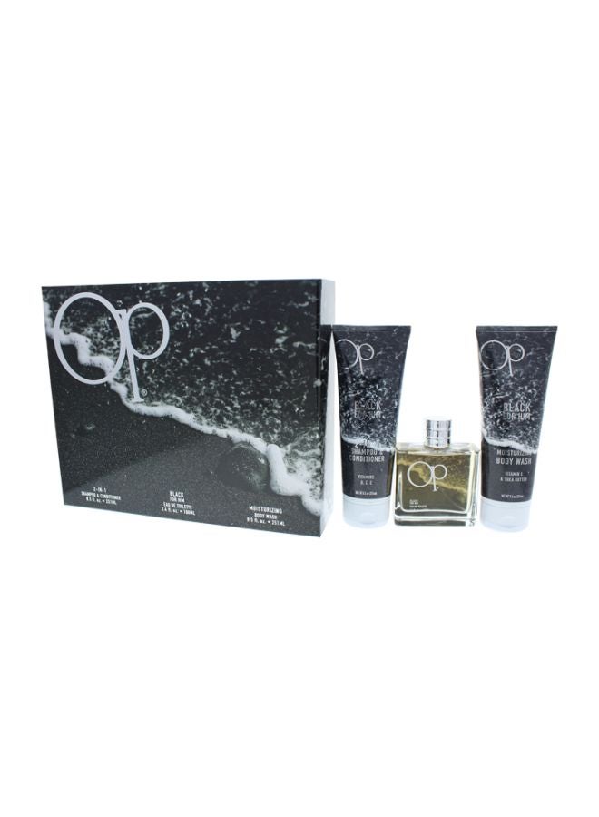 Ocean Pacific Op Black Gift Set EDT Spray 3.4 Oz, Shampoo 8.5 OZ, Moisturizing Body Wash 8.5 Oz
