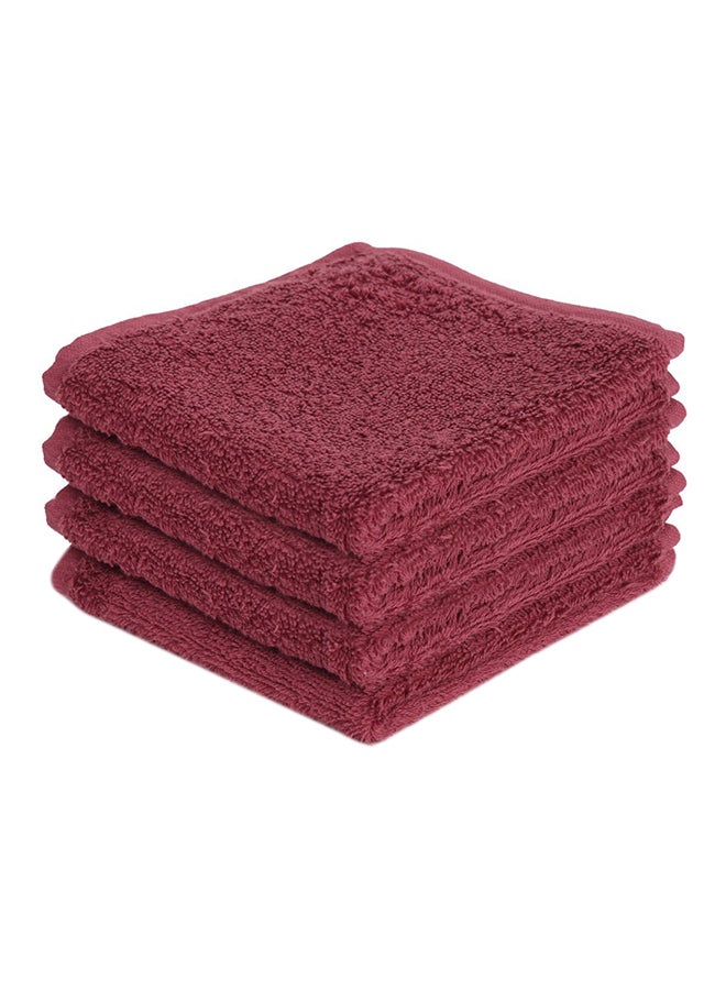 4-Piece Cotton Towel Set Maroon 30x30cm