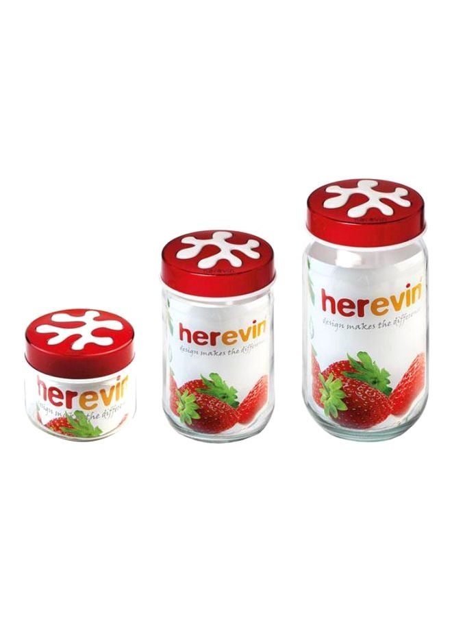 هيرفين طقم من 3 علب تخزين شفاف/أحمر/أبيض