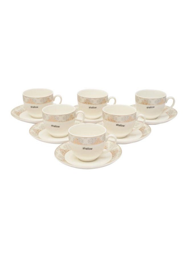 Shallow 12-Piece Cup And Saucer Set 90ml Off White - Image 1