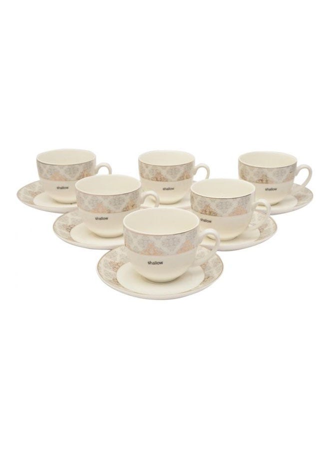 Shallow 12-Piece Cup And Saucer Set 220ml Off White - Image 1