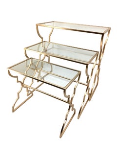 Side Table Set Of 3 Metal Gold