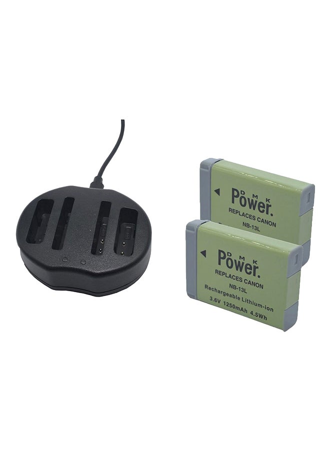 DMK - 2-Piece NB-13L Batteries For Canon PowerShot G5X/PowerShot G7X/PowerShot G9X/PowerShot G9X Mark II With Battery Charger Multi Color - Image 1