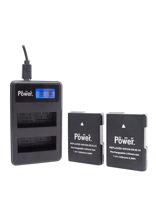 DMK 2xEN-EL14 Replacement Battery With Dual Charger And Case For NIKON D3100 D3200 D5100 D5200 D5300 COOLPIX P7800 P7700 Camera Black - Image 1