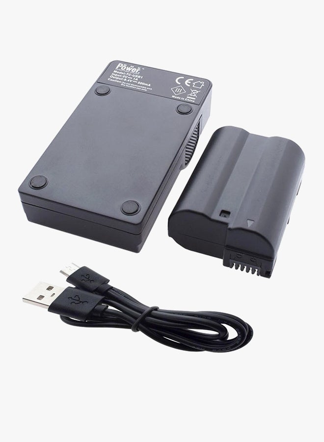 دي أم كي بطارية بديلة مزودة بشاحن USB واحد لكاميرات D600 وD610 وD800 وD810 وD7000 وD750 من نيكون أسود - Image 2