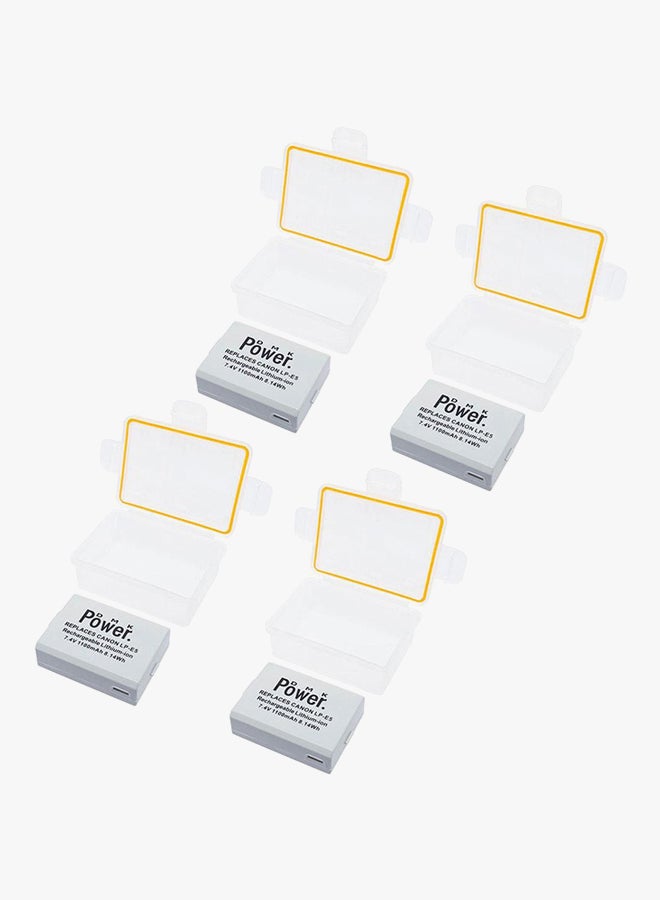 DMK Pack Of 4 Replacement Battery For EOS-REBEL XSI/EOS-1000D/EOS-500D/EOS-450D/EOS-REBEL T1I/EOS-KISS F Camera With Case White - Image 2