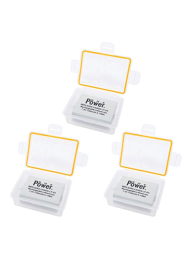 دي أم كي بطارية بديلة من 3 قطع لكاميرا EOS-REBEL XSI/EOS-1000D/EOS-500D/EOS-450D/EOS-REBEL T1I/EOS-KISS F مع علبة أبيض - Image 1