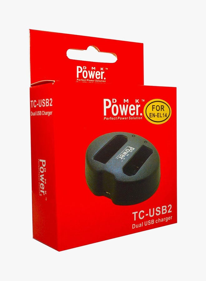 DMK EN-EL14 Double USB Charger For Nikon D5500 D5300 D5200 D5100 D3300 D3200 Black - Image 3