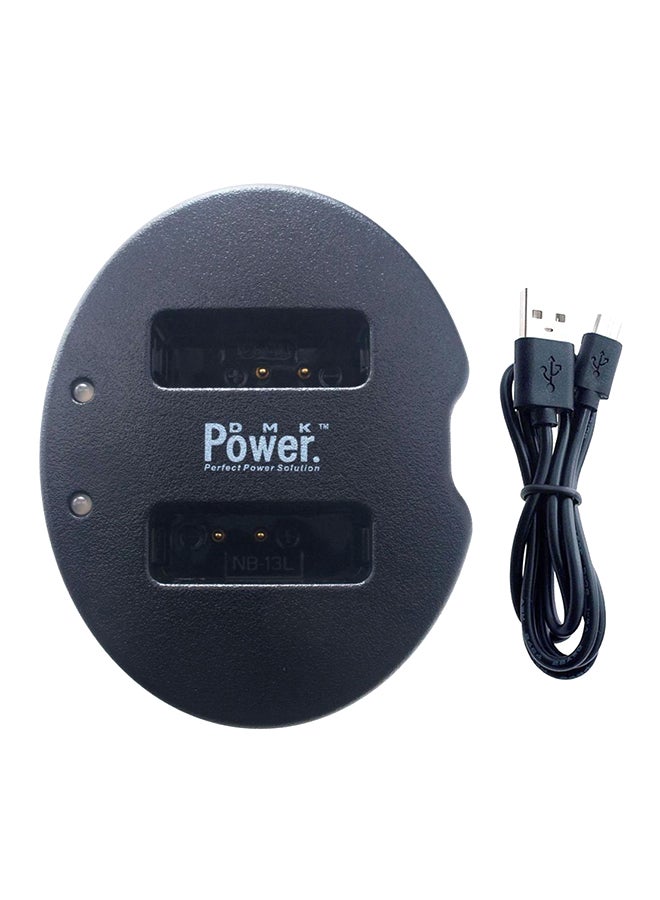 DMK NB-13L Dual Charger TC-USB 2 For Canon PowerShot G7X CB-2LHT Black - Image 1
