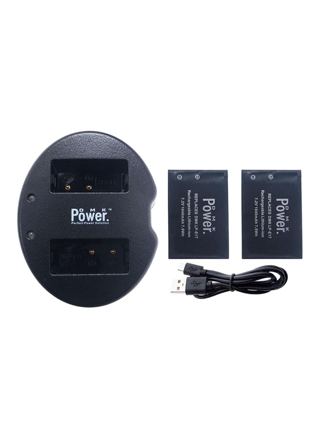 DMK 2 X Power Lp-E17 Battery 1040Mah And 1 X Double Usb Charger For Canon Lpe17, Eos M3, M5, M6, Rebel Sl2, T6I  Cameras Black - Image 1