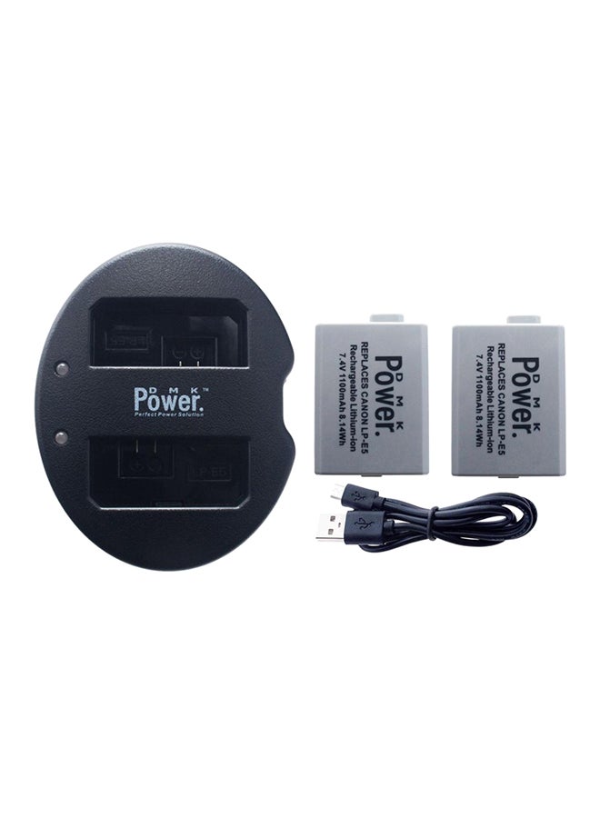DMK 2-Piece LP-E5 Battery With Double USB Charger For Canon EOS 450D 500D 1000D EOS 450D Black - Image 1