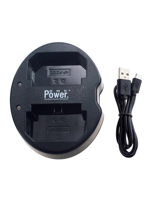 NP-FZ100 شاحن USB ثنائي طراز TC-USB 2 لكاميرا سوني الرقمية NP-FZ100 Z سلسلة Z وألفا A7 III وA7R III و A9 وA9R وA9S أسود