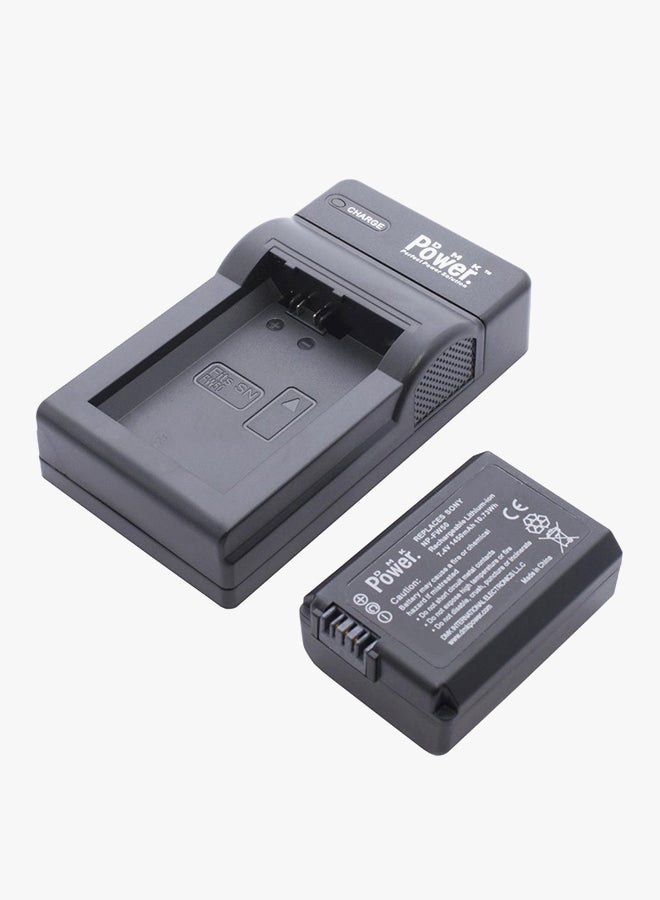 DMK - NP-FW50 Replacement Battery With TC-USB1 Single USB Charger For SONY NEX-3 3N NEX-5T NEX-6 NEX-7 A5000 A6000 A7 Camera Black - Image 1