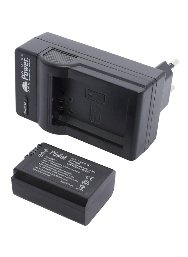 DMK - NP-FW50 Replacement Battery With TC600E Charger For SONY NEX-3 3N NEX-5T NEX-6 NEX-7 A5000 A6000 A7 Camera Black - Image 1
