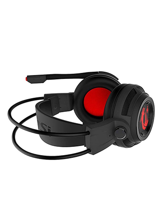 MSI - DS502 Enhanced Virtual 7.1 Gaming Headset, Large 40mm Drivers, Closed Ear Cup Design, Vibration System, LED Lighting, Adjustable Microphone, Self-Adjusting Headband, Black - Image 1