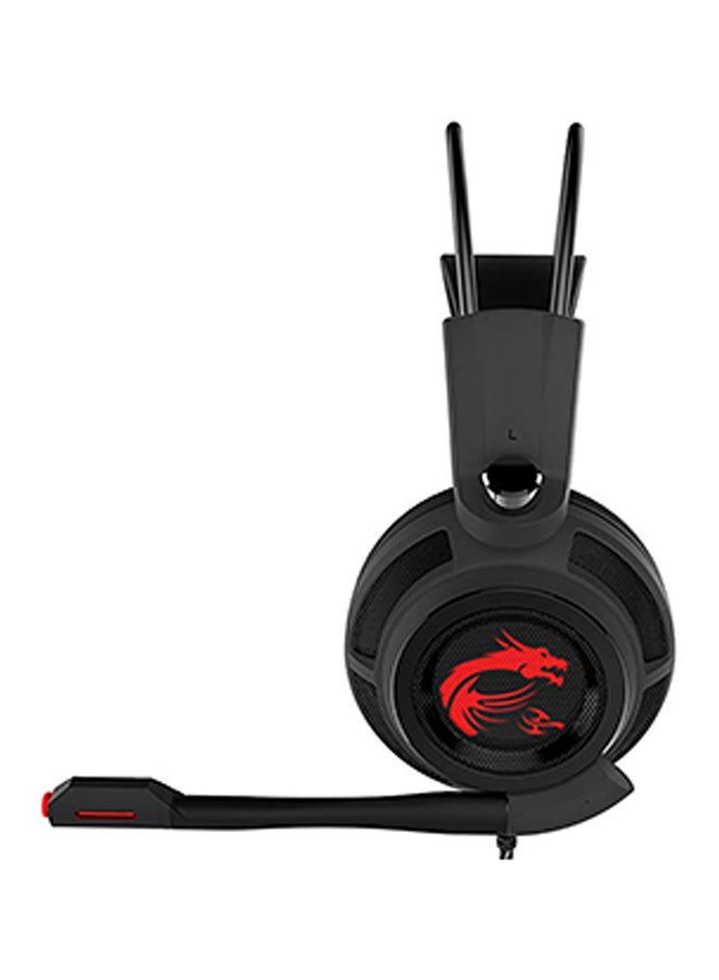 MSI - DS502 Enhanced Virtual 7.1 Gaming Headset, Large 40mm Drivers, Closed Ear Cup Design, Vibration System, LED Lighting, Adjustable Microphone, Self-Adjusting Headband, Black - Image 1