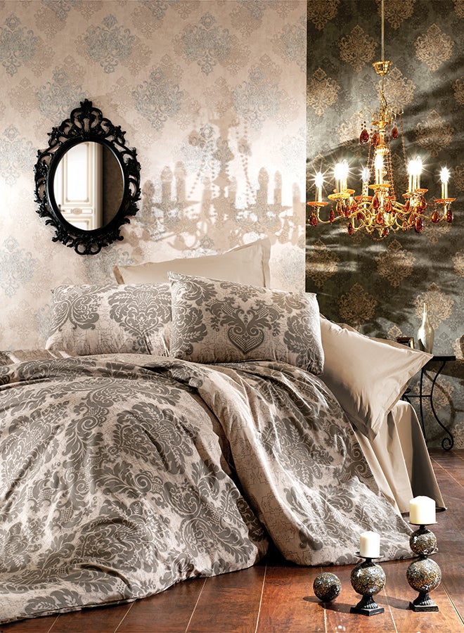 REGAL IN HOUSE 4-Piece Floral Printed Duvet Cover Set Flannel Beige/Brown