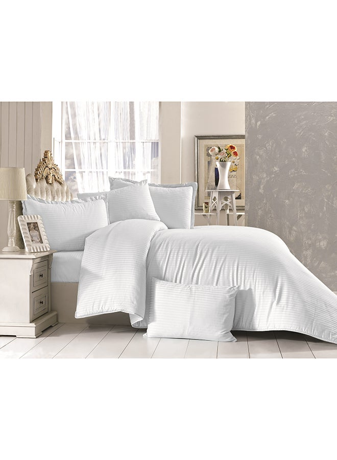 REGAL IN HOUSE 4-Piece Stripes Designed Pamuk Cotton Duvet Cover Set Fabric White 