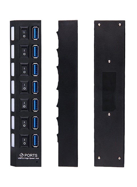 7-Port USB 3.0 SuperSpeed Hub with 5V/500mA Power Adapter and Per-Port Switches For Charging Data Transfer Full Speed multicolour