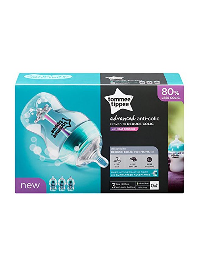 تومي تيبي طقم زجاجات رضاعة مزخرفة مضادة للمغص للأطفال سعة 250 مل من 3 قطع، لون شفاف/أخضر - Image 2