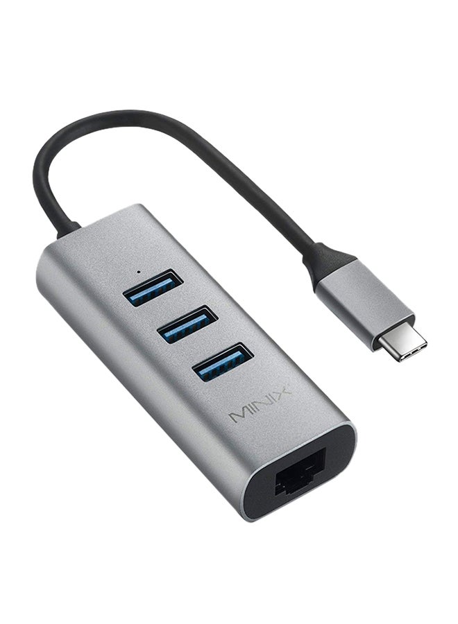 Minix - Neo C-UE Gigabit Ethernet Adapter USB-C to 3-Port USB  3.0 For Windows OS, Mac OS, Chrome OS Grey - Image 1