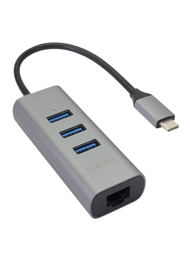 Minix - Neo C-UE Gigabit Ethernet Adapter USB-C to 3-Port USB  3.0 For Windows OS, Mac OS, Chrome OS Grey - Image 1