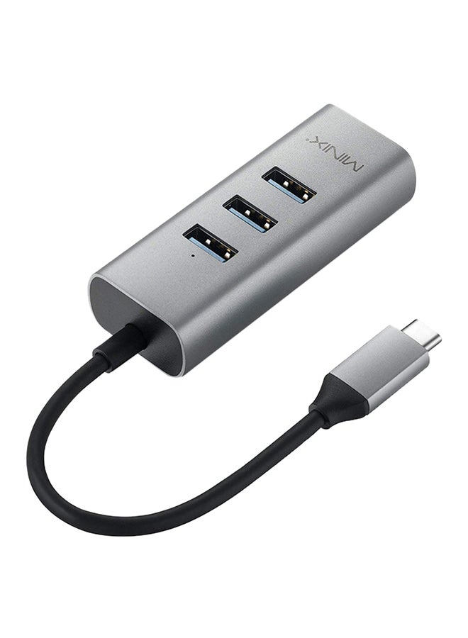 Minix - Neo C-UE Gigabit Ethernet Adapter USB-C to 3-Port USB  3.0 For Windows OS, Mac OS, Chrome OS Grey - Image 1