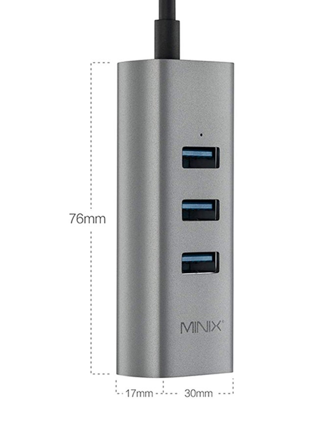 Minix - Neo C-UE Gigabit Ethernet Adapter USB-C to 3-Port USB  3.0 For Windows OS, Mac OS, Chrome OS Grey - Image 1