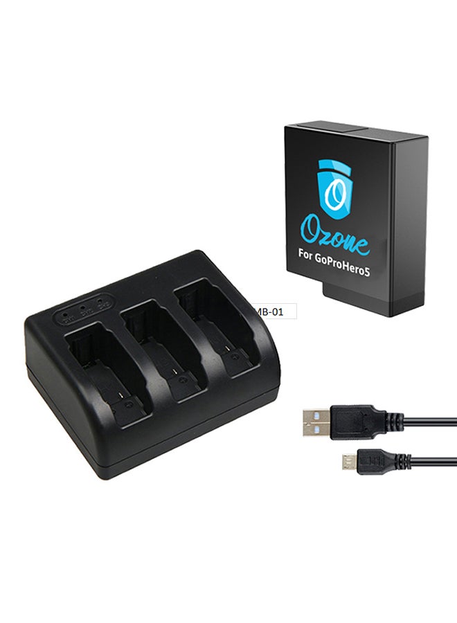 Ozone 1220.0 mAh GoPro Hero 5 / Hero 7, Hero 6 1220 mAh Replacement Battery with 3-Channel Battery Charger Black - Image 2