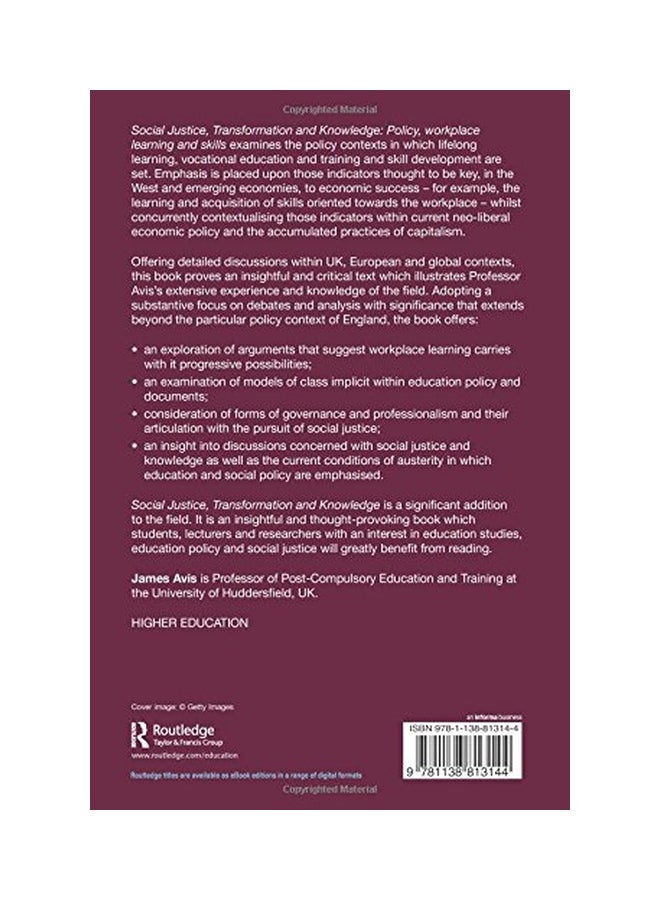 Social Justice, Transformation And Knowledge: Policy, Workplace Learning And Skills paperback english - 3-Feb-16 - Image 2