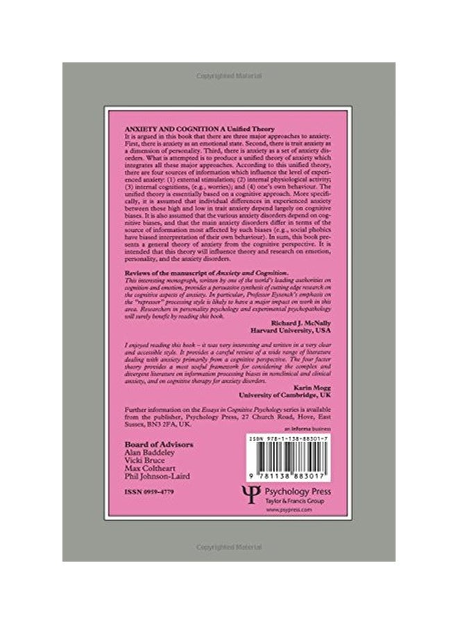 null - Anxiety And Cognition: A Unified Theory - Essays In Cognitive Psychology Paperback English by Michael W. Eysenck - 25-Jun-15 - Image 1