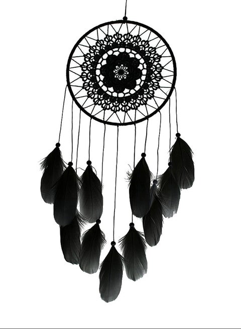 Handmade Lace Dream Catcher Feather Bead Hanging Decoration black 50X55centimeter