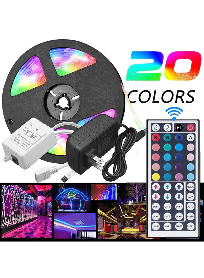 فوبيري - شريط مصابيح بإضاءة LED متعددة الألوان RGB بتصميم متين وصديق للبيئة بألوان تتغير بانسيابية ومزود بجهاز تحكم عن بُعد بعدد 44 مفتاح يعمل بالأشعة تحت الحمراء ومحول إمداد طاقة بجهد 12 فولت متعدد الألوان 5متر - Image 1