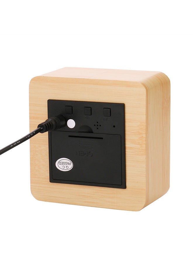 Voberry LED Wood Grain Alarm Clock With Temperature Display Beige 10X10X6centimeter - Image 3