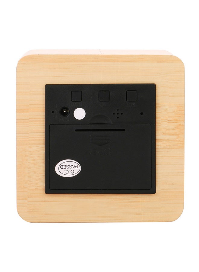 Voberry LED Wood Grain Alarm Clock With Temperature Display Beige 10X10X6centimeter - Image 2